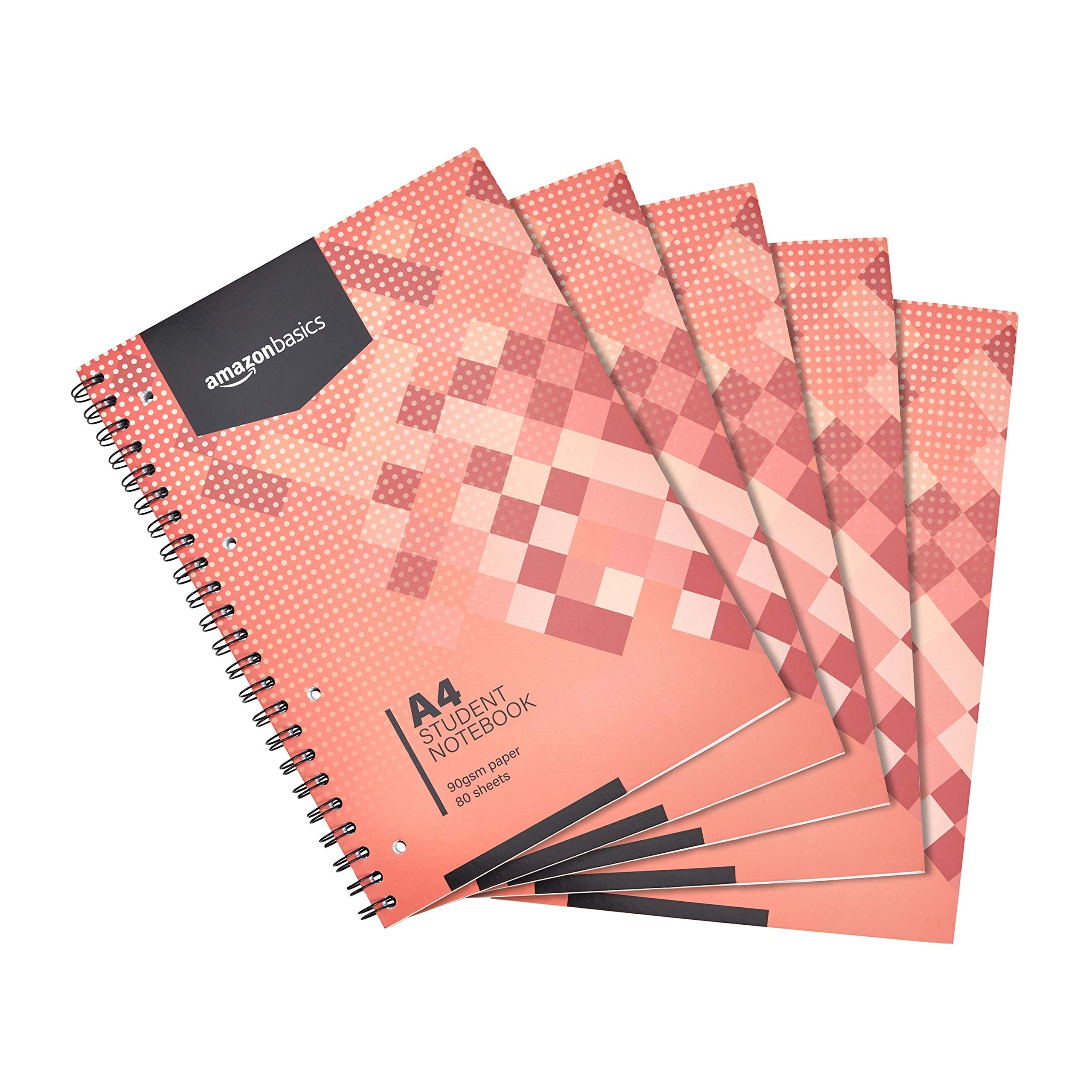 Amazon Basics Wirebound Notebook 80 Sheets / 160 Pages, A4, 90GSM, [5-Pack], White