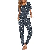 Ekouaer Pajamas for Women Set 2 Piece Lounge Set Short Sleeve Pjs Joggers Long Pants Sleepwear with Pockets
