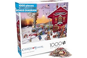 Buffalo Games – Charles Wysocki - Whistle Stop Christmas- 1000 Piece Holiday Jigsaw Puzzle - Festive Puzzles for Adults – Precision-Cut Pieces, Winter Artwork, Hours of Relaxing Fun