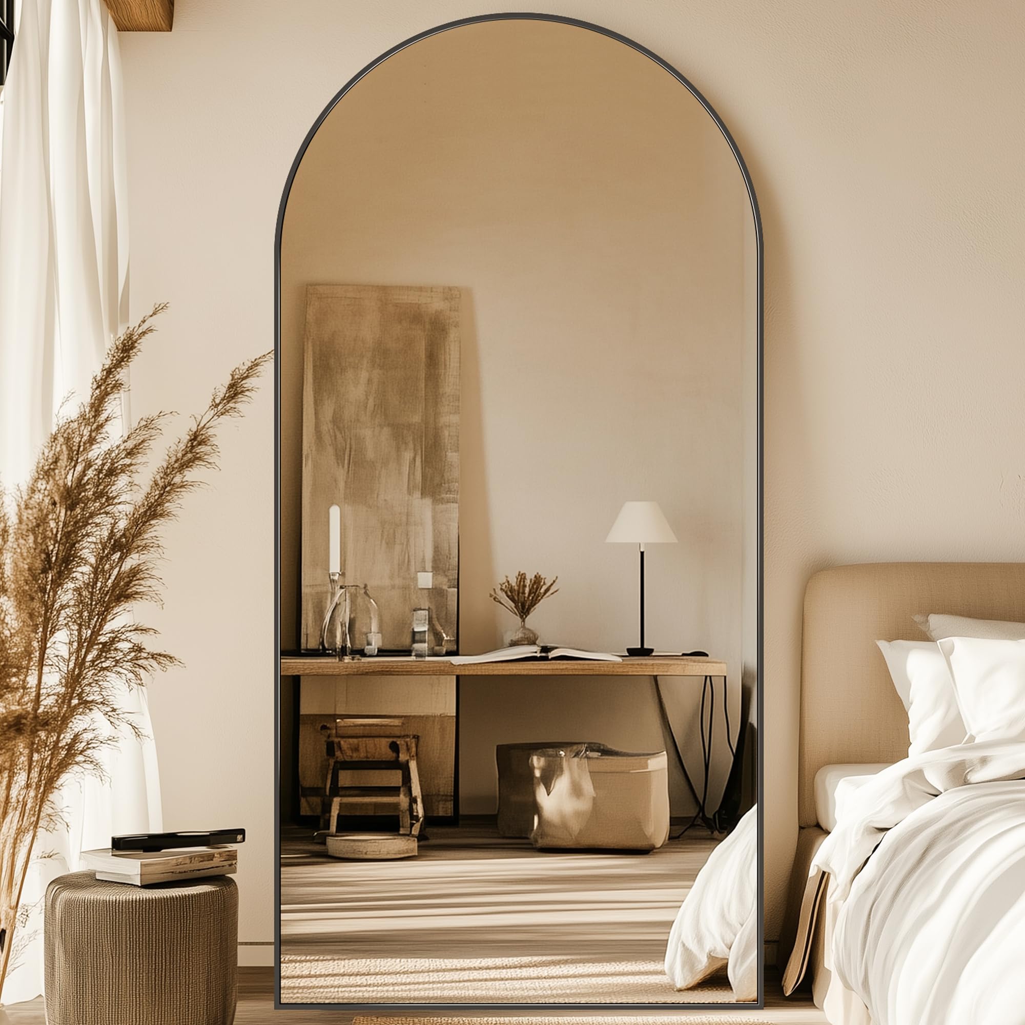 Photo 1 of Homsion Full Length Mirror, 77"x38" Oversized Arched Mirror Large Standing Mirrors, Tall Mirrors Body Floor Mirror for Bedroom Living Room Aluminum Frame,Black