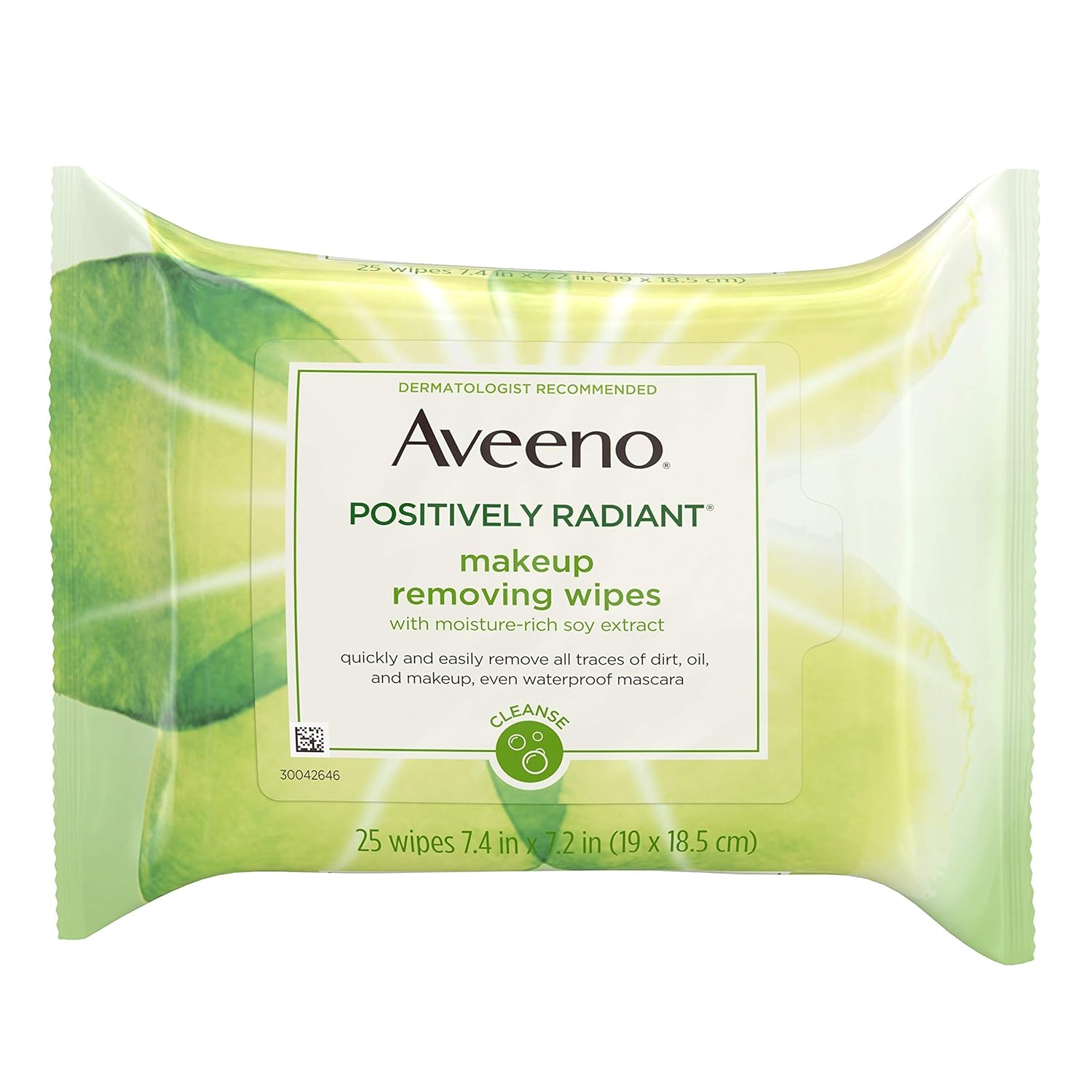 Aveeno Positively Radiant Oil-Free Makeup Removing Facial Cleansing Wipes to Help Even Skin Tone & Texture with Moisture-Rich Soy Extract, Gentle & Non-Comedogenic, 25 ct.: Beauty