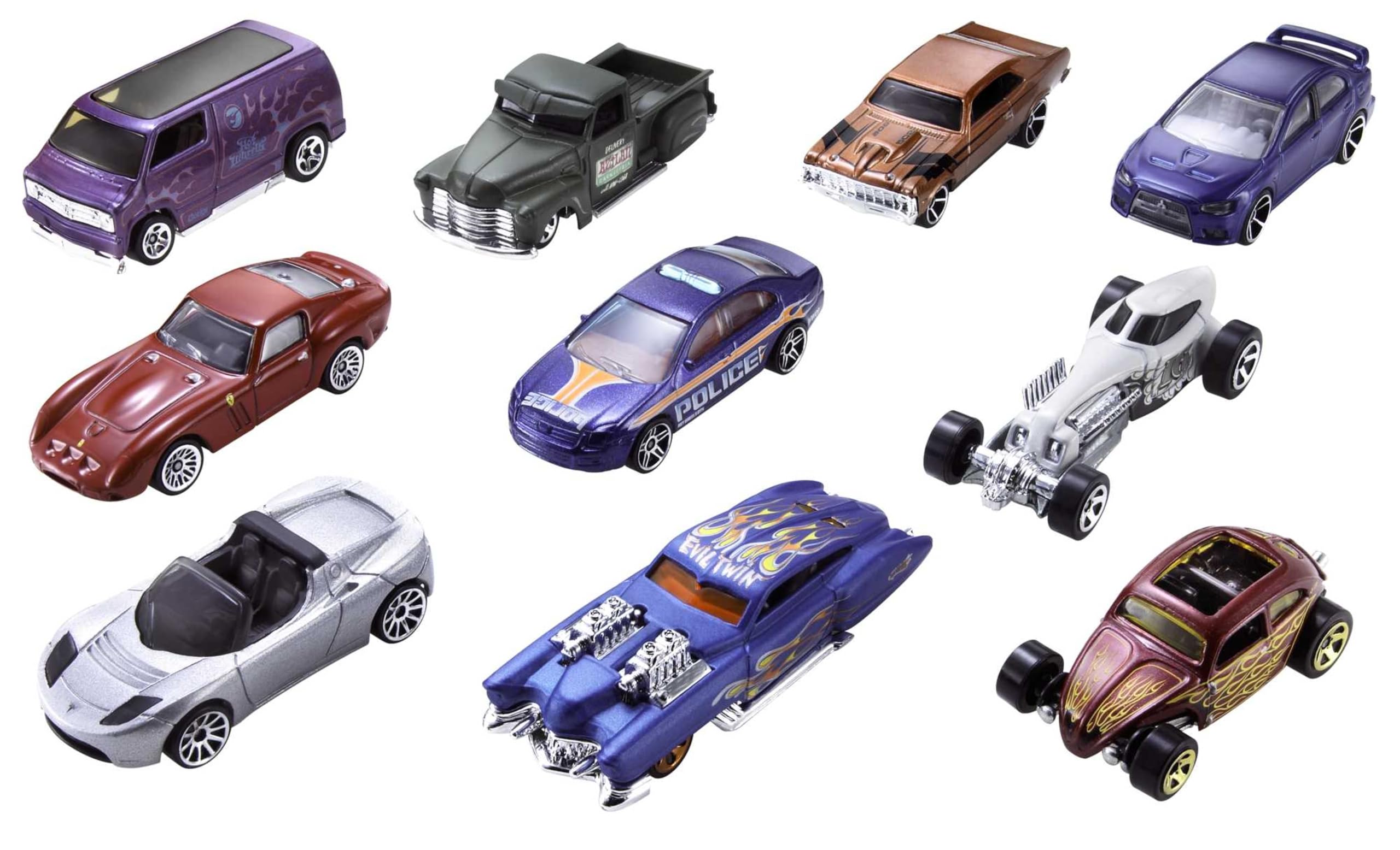 Hot Wheels 1:64 Die-Cast Auto Geschenkset, je 10 Spielzeugautos, zufällige Auswahl, Spielzeug Autos ab 3 Jahren, 10er Pack, Mehrfarbig, 54886 3