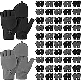 Zhehao 50 Pairs Winter Insulation Fingerless Gloves Bulk Warm Knitted Convertible Mittens Flap Gloves for Women Men