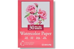 Art-N-Fly Watercolor Paper Pad 9x12 30 Sheets - Cold Press Water Color Sketchbook Pad 140 lb for Art Painting, Drawing, Wet & Mixed Media - Water Coloring Paint Paper for Artist & Kids
