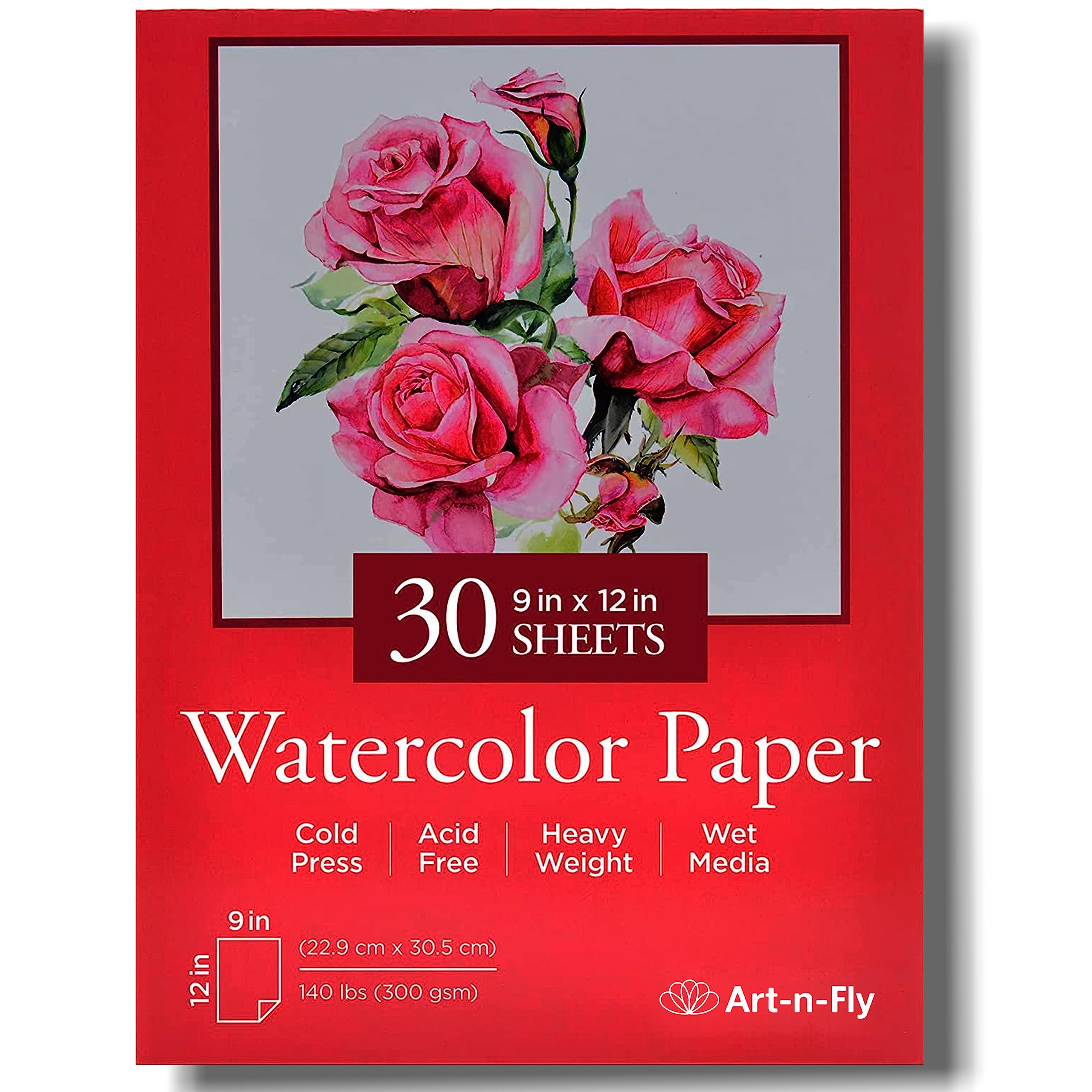 Art-N-Fly Watercolour Paper Pad 9x12 30 Sheets - Cold Press Water Colour Sketchbook Pad 140 lb for Art Painting, Drawing, Wet & Mixed Media - Water Colouring Paint Paper for Artist & Kids