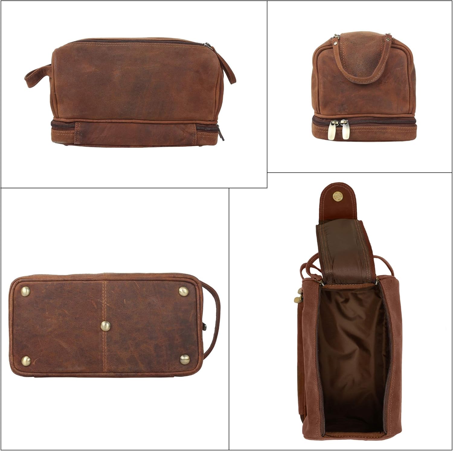 Genuine Leather Travel Toiletry Bag - Dopp Kit Organizer By Rustic Town (Brown)