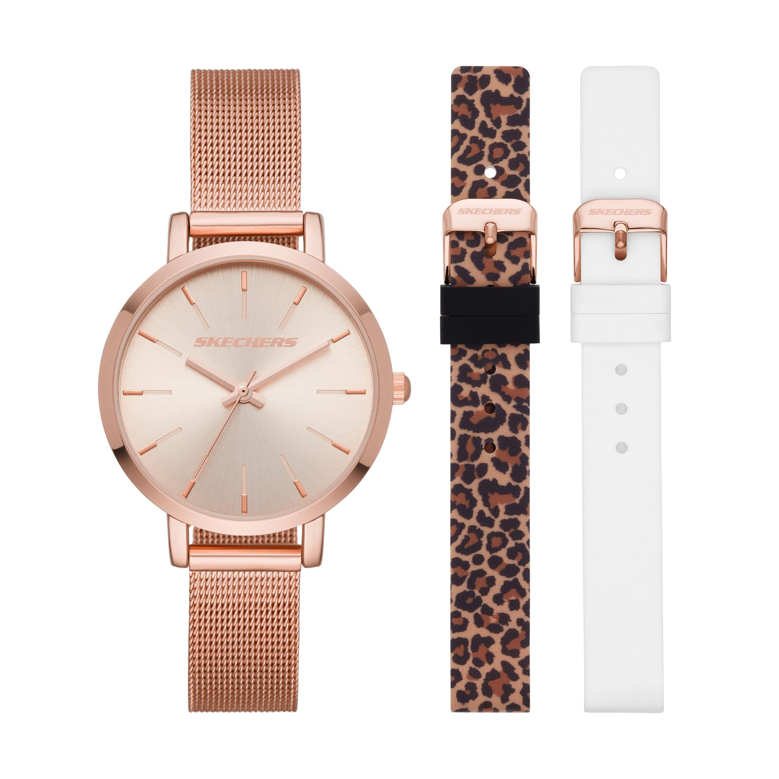 Skechers Women's Quartz Three-Hand Watch & Interchangeable Band Gift Set, Color: Rose Gold/Leopard/White(Model: SR9029) Image