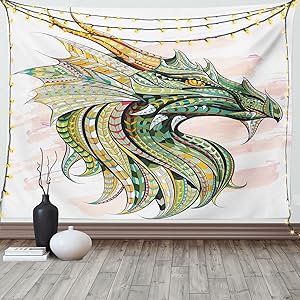 Ambesonne Celtic Tapestry, Head of Dragon with Ornate Effects on Grunge Backdrop Mythical, Wide Wall Hanging for Bedroom Living Room Dorm, 60