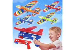 YEGEER Boys Toys, 4 Pack Airplane Launcher Toys for Kids, 12.8" LED Foam Glider Planes with 2 Launchers, Outdoor Flying Toys, Ideal Christmas Birthday Gifts for 4,5,6,7,8,9,10+ Years Old