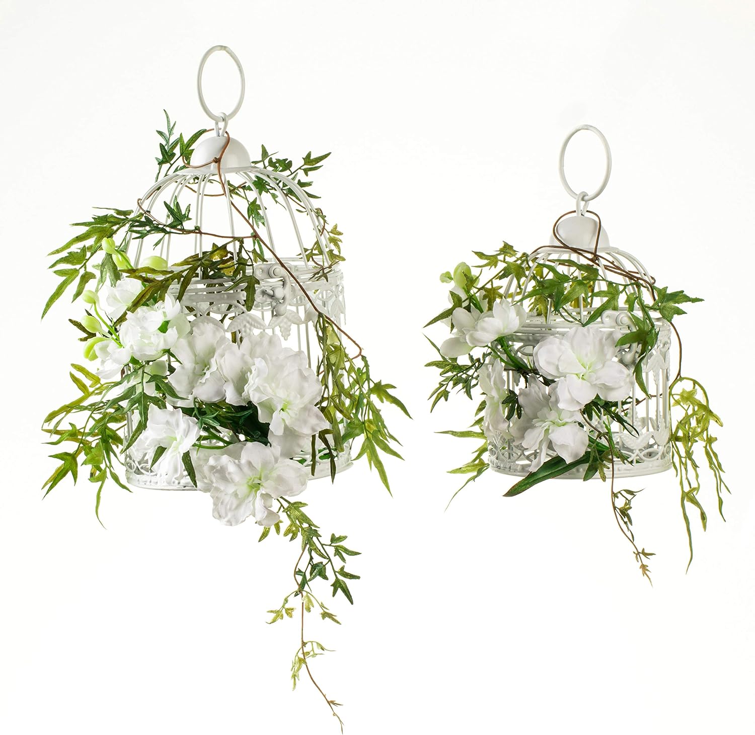 White Metal Birdcage Bird Cage Decoration With Artificial Flowers