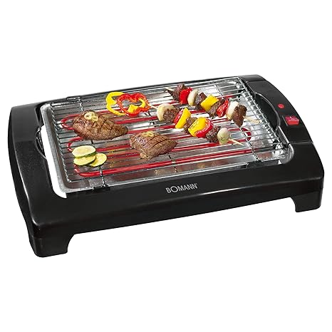 Bomann BQ 1240 CB N Barbeque-Tischgrill, Metall-Auffangschalen, Cool Touch-Gehäuse, Schwarz, 2000 Watt