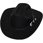 KorhLeoh Women Men Western-Cowboy-Cowgirl-Hat Outdoor Faux Felt Wide Brim Western-Belt-Buckle Panama Fedora Hat(M)