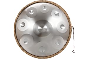 OCARINAWIND "OW" hand pan in D Minor 9 notes steel hand drum + Soft Hand Pan Bag, Silver,22 inches 440HZ