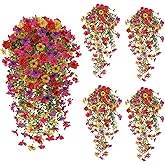 FUTBER 4PCS Artificial Hanging Flowers for Outdoors Summer Decoration, Upgrade UV Resistant Faux Silk Hanging Plants for Outside Home Planter Porch Patio Decor (Multicolour)