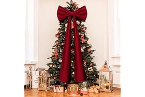 Knitgrip 20 x 71 Inches Christmas Extra Large Velvet Bows Christmas Tree Topper Decor Giant Xmas Tree Toppers Bows for Home Wreath Wall Backdrop Birthday Wedding Party Decorations(Deep Red)