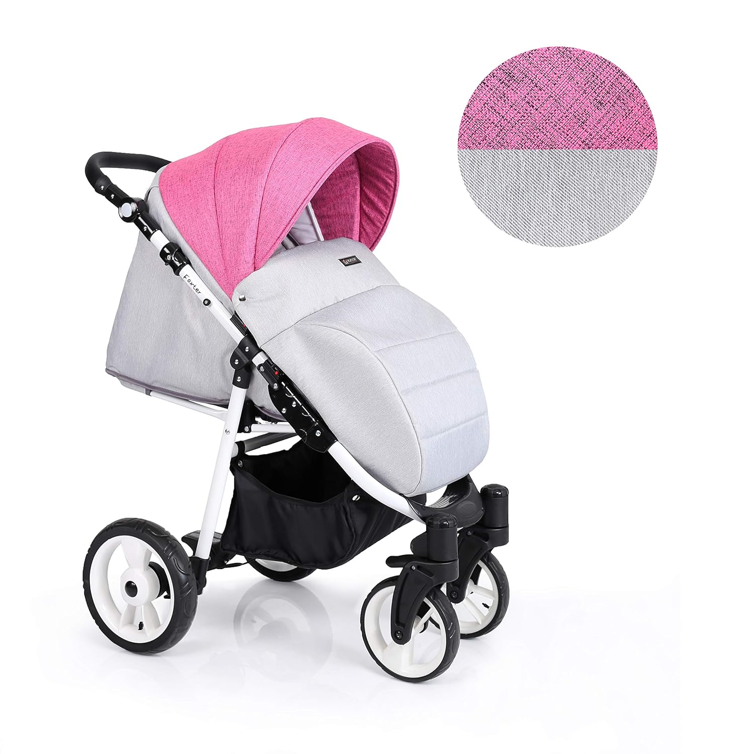 Clamaro 'Foxter' Kinderwagen Sportwagen Buggy mit Liegefunktion, Aluminium Rahmen zusammenklappbar, 360° Schwenkräder, verstellbare Griffhöhe, Rückenlehne und Fußablage - Rahmen: Weiß, Design: 3