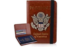 XMLINPER Passport Holder Cover Travel Wallet and Card Slot Combo RFID Blocking Leather Family Passport Holder Travel Accessories for Men Women(Brown)