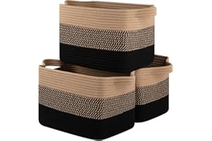 OIASKET Storage Basket for Organizing, Woven Baskets for Storage, Rectangle Decorative Baskets for Shleves, Closet, Toys, Books, Nursery Organizer Bins - Pack of 3 (Black & Brown, 13"x9.85"x8.7")