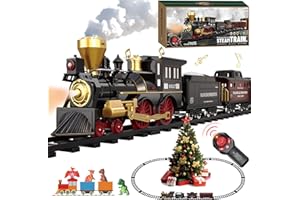 BUBUQE Remote Control Train Set for Kids Electric Steam Engine Locomotive, Cargo Car & Tracks,Trains w/Realistic Smoke,Sounds & Lights,Rechargeable Birthday Gifts for 3 4 5 6 7+ Years Old Boys Girls … …
