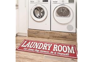 OTTOMANSON Machine Washable Text Design Laundry Room Rug Non-Slip Rubberback 2x5 Laundry Runner Rug for Laundry Room, Bathroom, Washroom, 20" x 59", Red