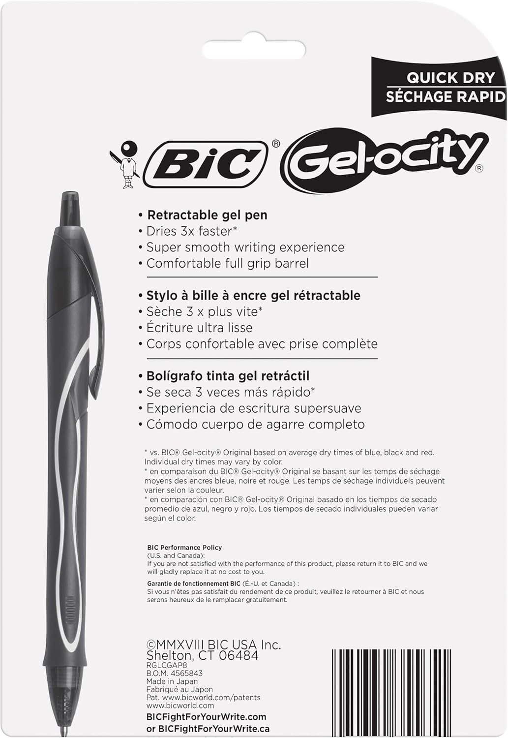 BIC Gel-Ocity Quick Dry Gel Pens, Medium Point Retractable Gel Pen (0.7mm), Assorted Colors, 8-Count: Office Products