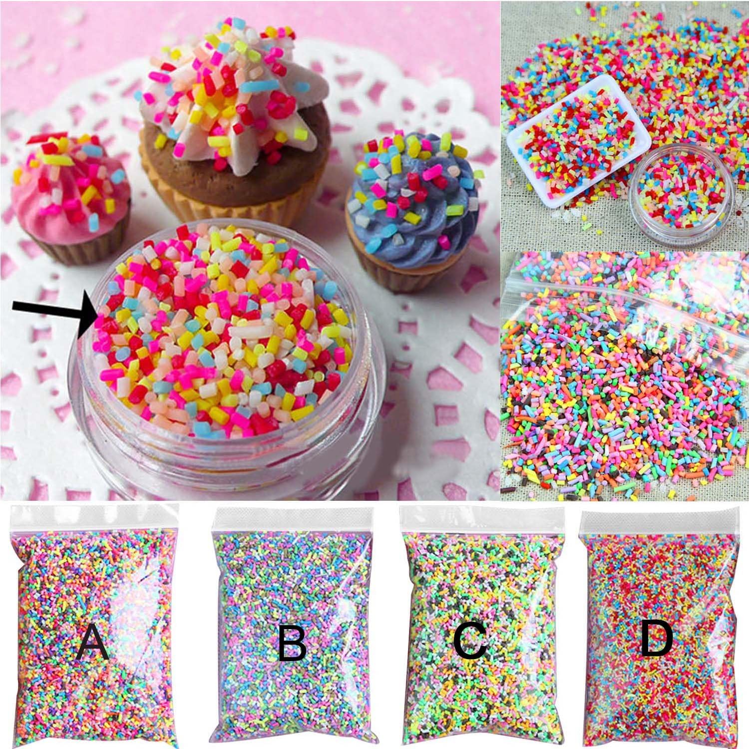 Changlesu 100g DIY Polymer Clay Colorful Fake Candy Sweets Sugar Sprinkles Decorations for Fake Cake Dessert Simulation Food Dollhouse Style (A)