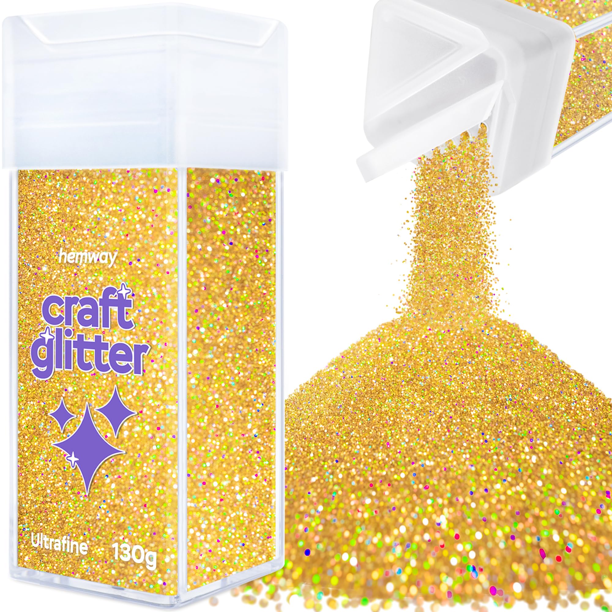 Hemway Glitter Shaker Gold Holographic 110g Ultrafine, Craft Glitter Shaker for Resin & Epoxy Crafts, Christmas Art Supplies, Nail, Body, Face, Eye, Festival, Crafting, Slime, Sparkle