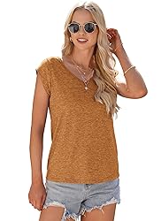 AUSELILY Womens Cap Sleeve T-Shirt Casual Loose Fit