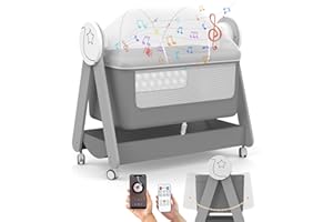 GODMY Electirc Baby Bassinet, Rocking Baby Bassinets Bed Sleeper for Newborn with Remote Control,Smart Baby Crib with Wheels, Portable Baby Cradle for Infant with 3-Speed Swing and Timer,Bluetooth(Gray)