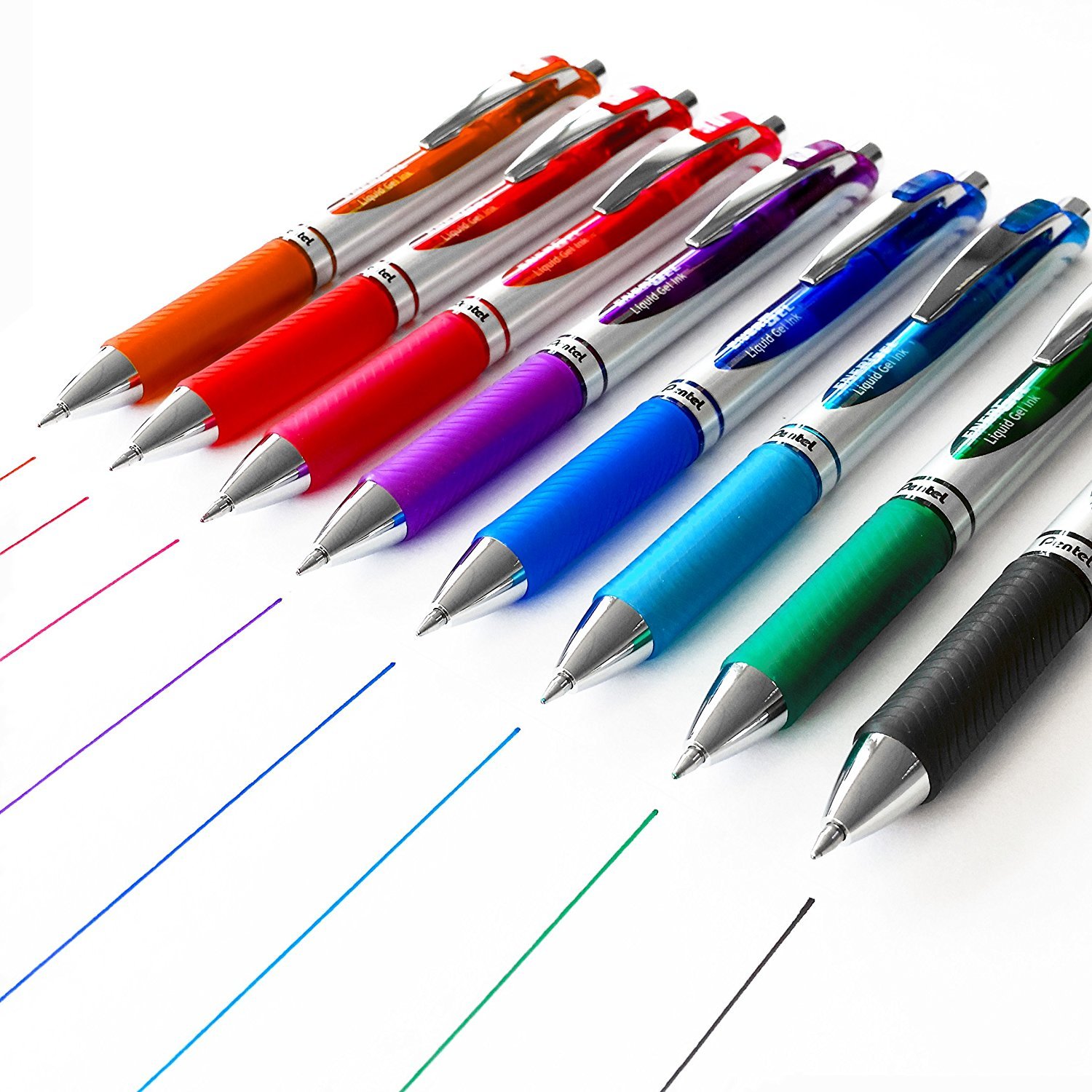 Pentel EnerGel XM BL77, Retractable Liquid Gel Ink Pen, 0.7mm, Pack of 8 Mixed Pens (Black, Green, Light Blue, Blue, Purple