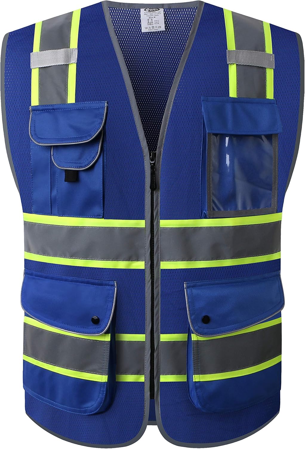 Jksafety 9 Pockets High Visibility Zipper Front Mesh Blue Safety Vest Blue With Dual Tone High Reflective Strips Ansi Isea Standards 100 Mesh Blue Large Amazon Com