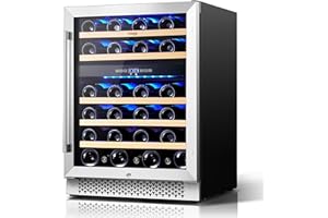 Yeego Wine Cooler,24 Inch Dual Zone Wine Fridge,46 Bottle Wine Cooler Refrigerator with Upgraded Compressor,Low Noise Reversible Tempered Glass Door Safety Lock,Built in or Freestanding