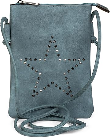 styleBREAKER Mini Bag Umhängetasche mit Nieten in Stern Form, Schultertasche, Handtasche, Tasche, Damen 02012235, Farbe:Jeans