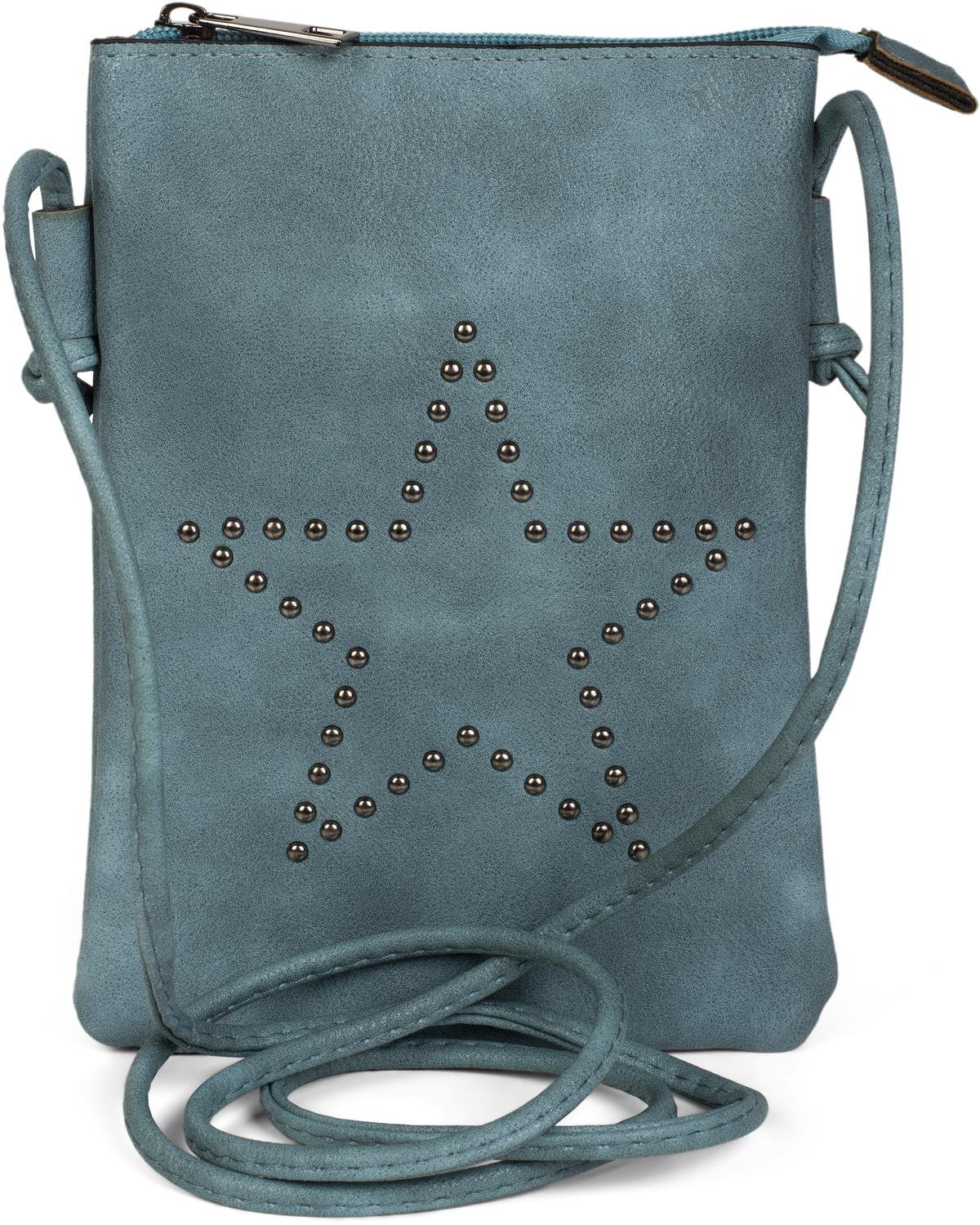 styleBREAKER mini shoulder bag with studs in a star formation, shoulder bag, handbag, bag, ladies 02012235, Colour:Denim Blue