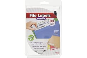 Jokari Label Once Erasable File Folder Labels Starter Kit – 80 Reusable 1/3-Cut Labels with Permanent Marker and Eraser – Writable & Rewritable Tab Stickers for Filing Cabinets, Office, School, Home