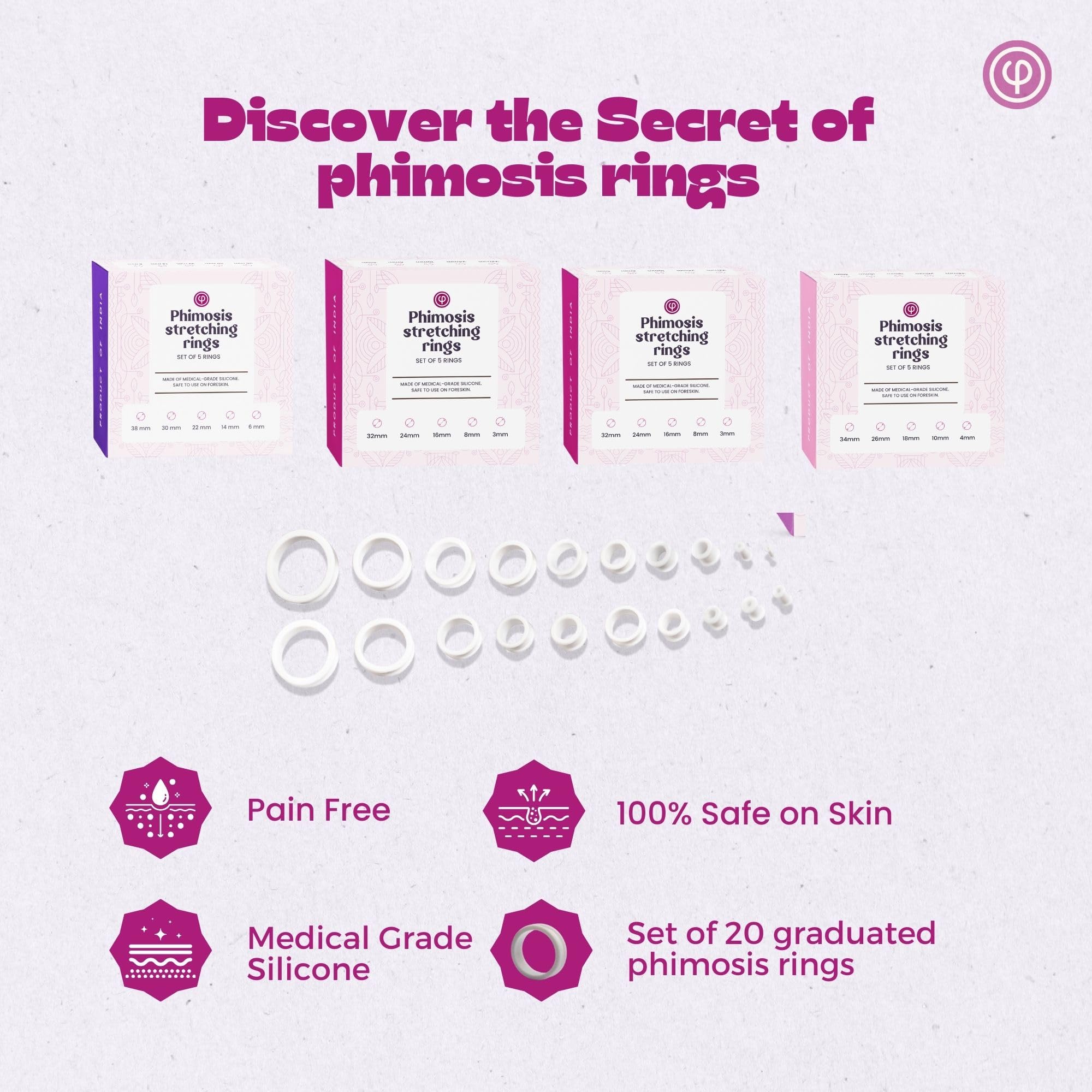 Phimosis Pro Kit with 20 x Phimosis Rings, 1 x Phimosis Cream, 1 x Phimosis oil, 1 x Track Sheet, 1 x 'How to use' booklet | Phimosis home kit | Proven results | Medical grade silicone