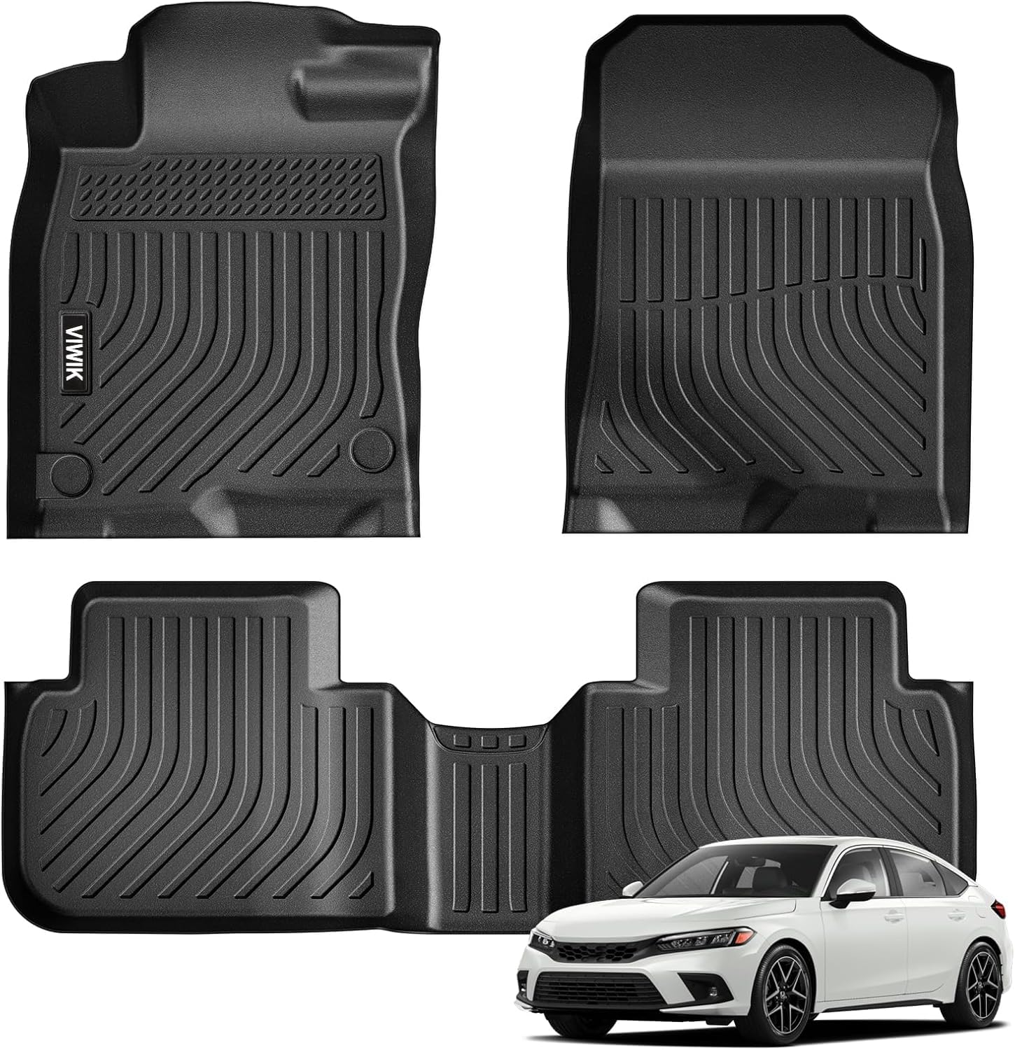 VIWIK Floor Mats for Honda Civic 2022 2023 2024 2025 Without USB Car Mats All Weather Custom Floor Liners Full Set Include 1st and 2nd Row Front & Rear, Automotive Floor Mats TPE Black Image VIWIK Floor Mats for Honda Civic 2022 2023 2024 2025 Without USB Car Mats All Weather Custom Floor Liners Full Set Include 1st and 2nd Row Front & Rear, Automotive Floor Mats TPE Black Image