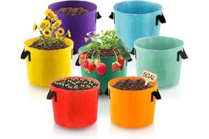 Biotolot 5-Gallon Fabric Grow Bags (7 Pack of Mix Colors) with Handles for Potato Tomato Flower and Vegetables