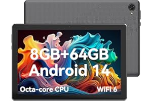 Jeazans Lastest 2024 Android Tablet, 10.1 inch Tablets with 1280 * 800 IPS HD Touchscreen, Octa-Core Processor, 8GB RAM 64GB ROM, 1TB TF Card Expandable, Widevine L1, Face ID, Wi-Fi 6, Fast Charging