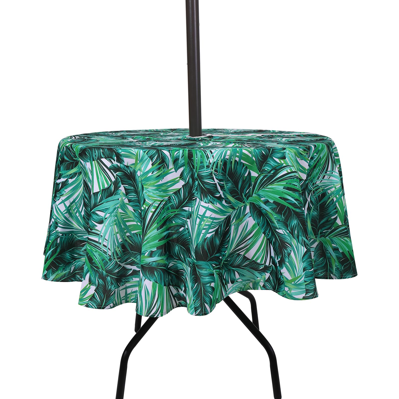 SUQ I OME Patio Outdoor Tablecloth with Umbrella Hole and Zipper,Garden Tablecloth for Host Backyard Parties, BBQs,Family Gatherings(Palm Tree,60'' Round with Zipper)
