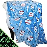 Blanket Buddies Baseball Throw Blanket: Glow in The Dark, Cozy, Soft, Warm Fleece Blanket for Boys and Girls, 50" x 60" (Navy)