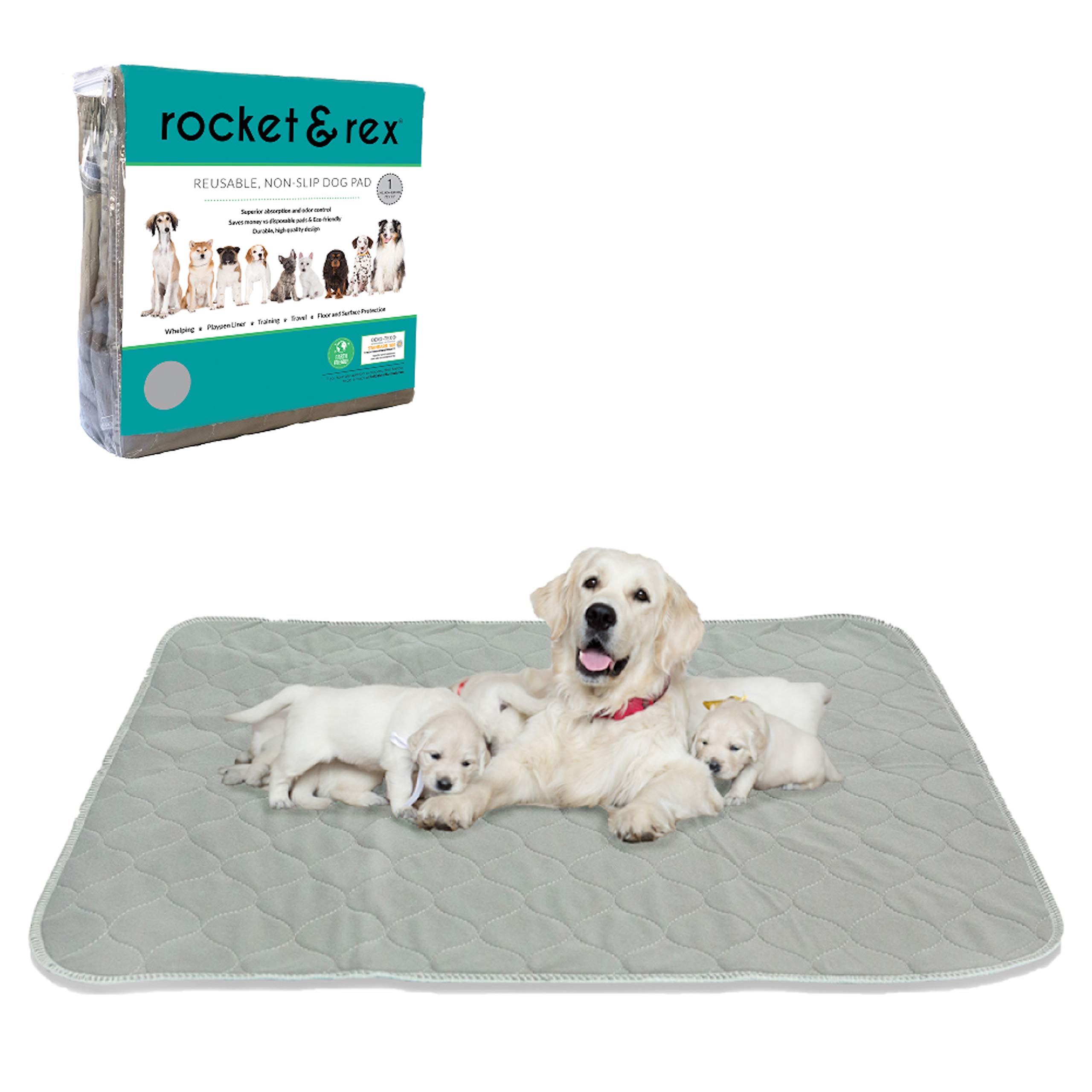 rocket & rex Premium XL Non-Slip Washable Pee Pad for Dogs, Waterproof & Reusable Puppy Pad for Potty Training, Whelping, Travel, Lining Playpens & More, 60" x 60" (Pack of 1)