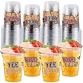 FoldTier 50 Pcs Western Theme Cups 12 oz Wild West Plastic Cups Clear Western Cowboy Disposable Cups Vintage Cowboy Drinking Cups for Home Kitchen Western Cowboy Theme Party Favors Supplies (Western)