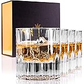 Hyglazelle Heavy Crystal Whiskey Glasses Gift Set of 4, Thick Freezable Bourbon Glass 6oz Old Fashioned Whiskey Glasses for Scotch Cocktails Rum Cognac Vodka Liquor - Men Gift