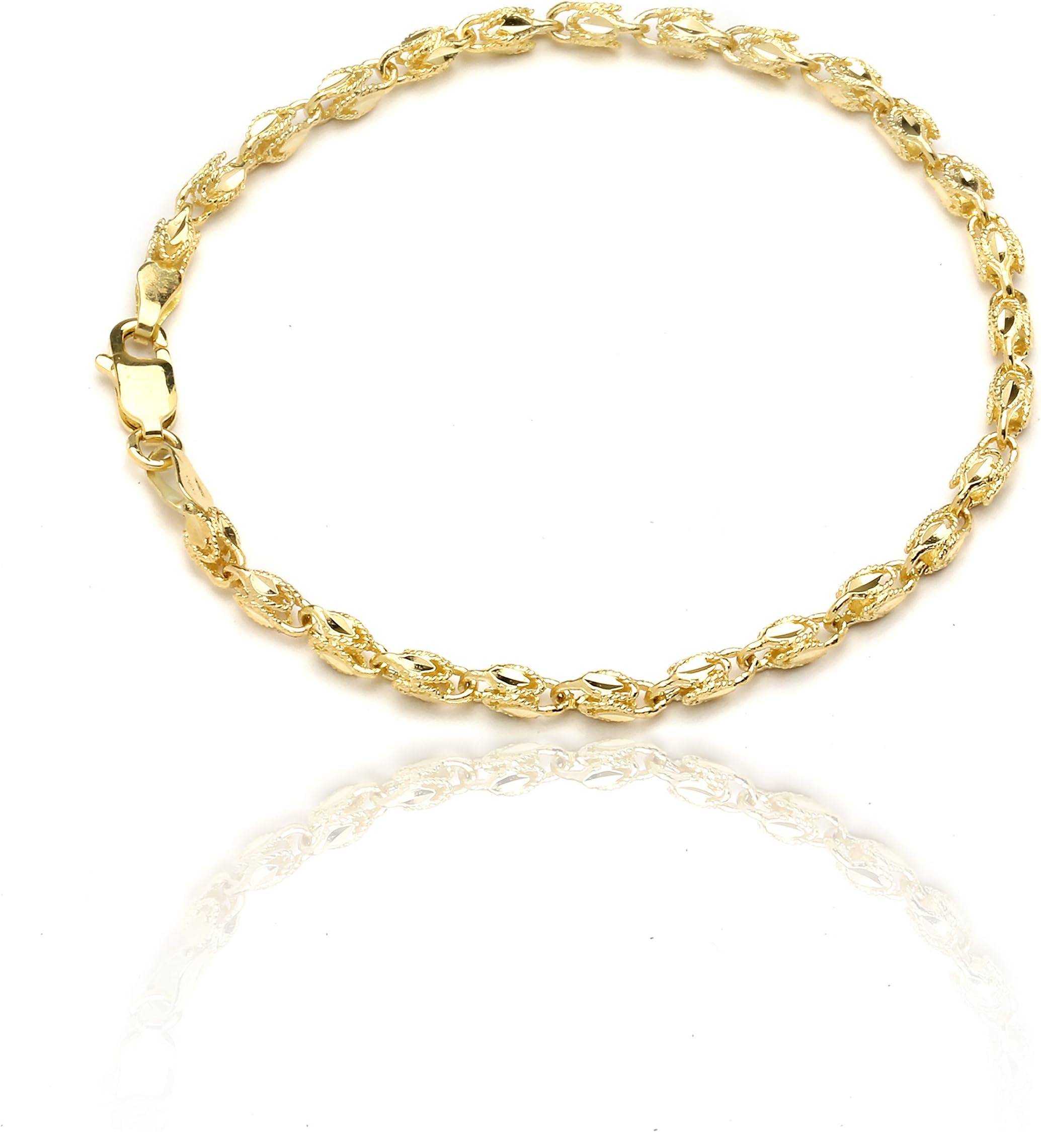 10k Yellow Gold Turkish Rope Chain Bracelet and Anklet for Women and Men, (3.5mm)