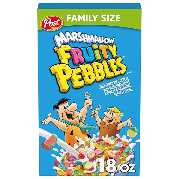 POST FRUITY PEBBLES MARSHMALLOW CEREAL, FRUITY KIDS CEREAL WITH MARSHMALLOWS, GLUTEN FREE, 18 OZ BOX