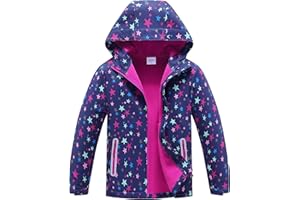 MGEOY Boys Girls Rain Jacket Lightweight Waterproof Hooded Fleece Lined Raincoat Windbreakers for Kids