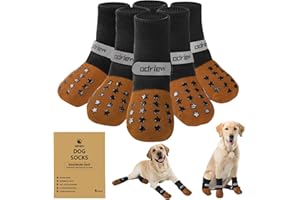 ODRIEW Non Slip Dog Socks to Prevent Licking Paws - Dog Booties for Hardwood Floors Anti Slip - Grippy Socks for Senior Dog - Double Side Paw Protector Prevent Scratching for Hot Pavement. (Khaki, XS)