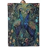 Peacock Gifts, Peacock Theme Blanket for Adults Women Kids, 50x60 in, Cozy Fuzzy Warm Soft Throw Blankets for Bedroom, Camping, Couch, Decor