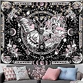 Fungarth Skeleton Butterfly Tapestry Pink Skull Hippie Mushroom Plants Tapestry for Bedroom Moon phase Aesthetic Tapestries Wall Hanging for Living Room Dorm (Pink, 48” x 36”)
